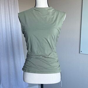 Rebecca Minkoff Double Layer Ruched Sleeveless Stretch Top Olive Green M